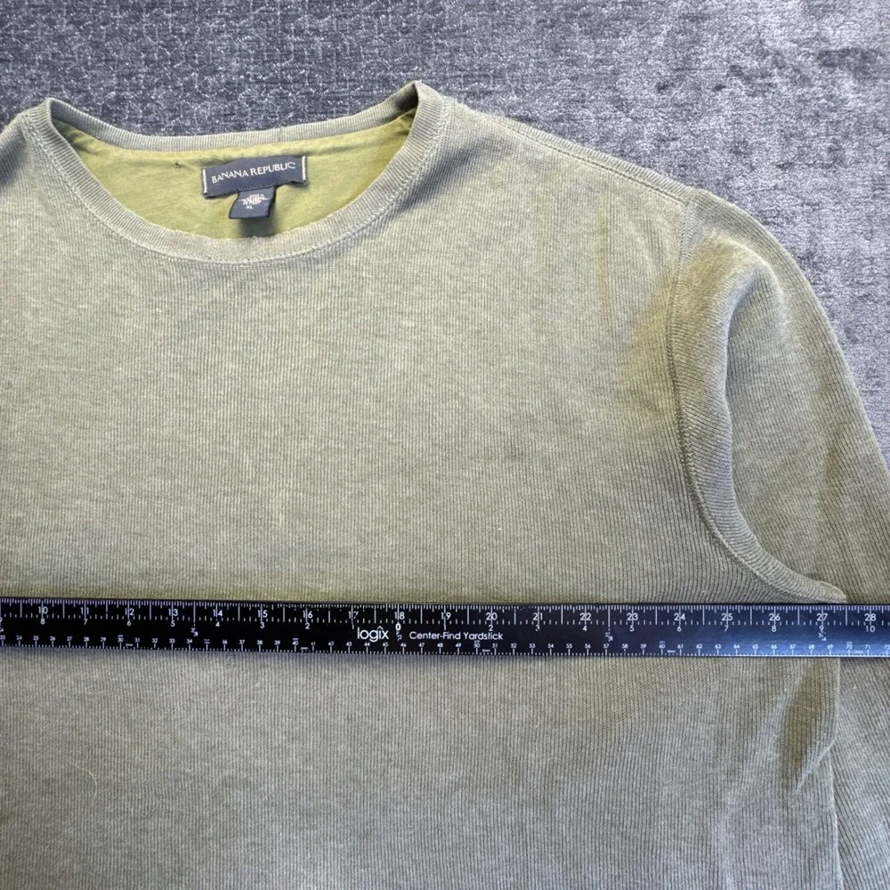 Banana Republic Sweater Men XL Olive Green Ribbed Knit Cotton Pullover Crew Neck